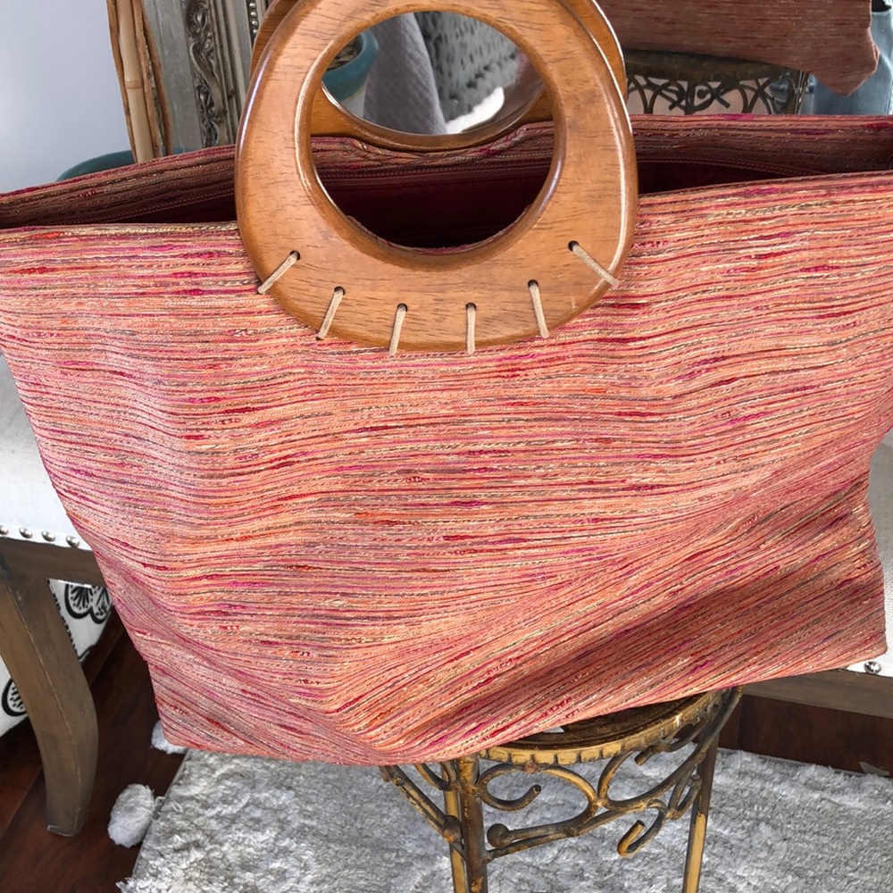 Canvas striped summer tote /resort wear vacation ready  coral colours